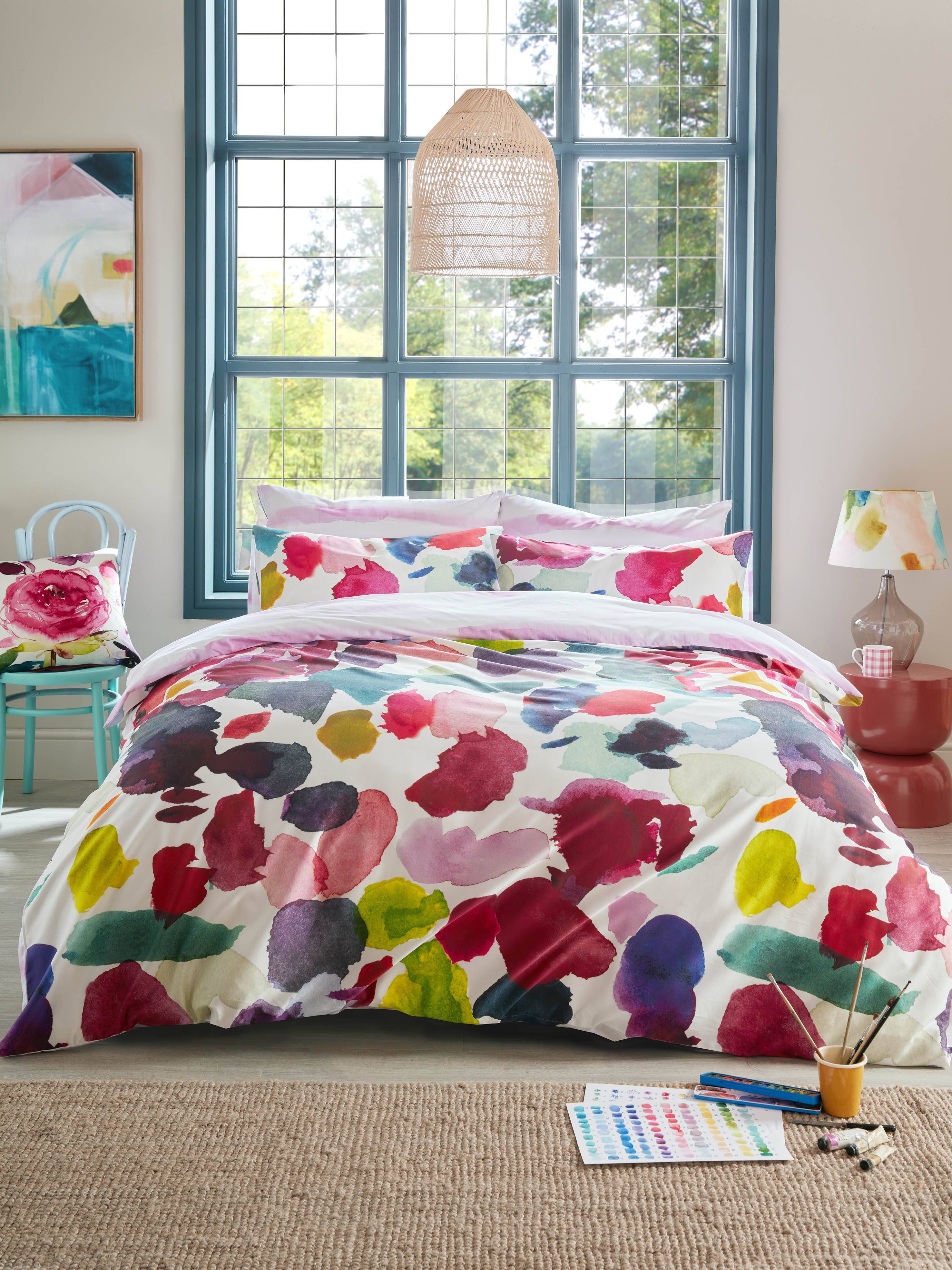 BlueBell Grey Abstract Fuchsia Bedding