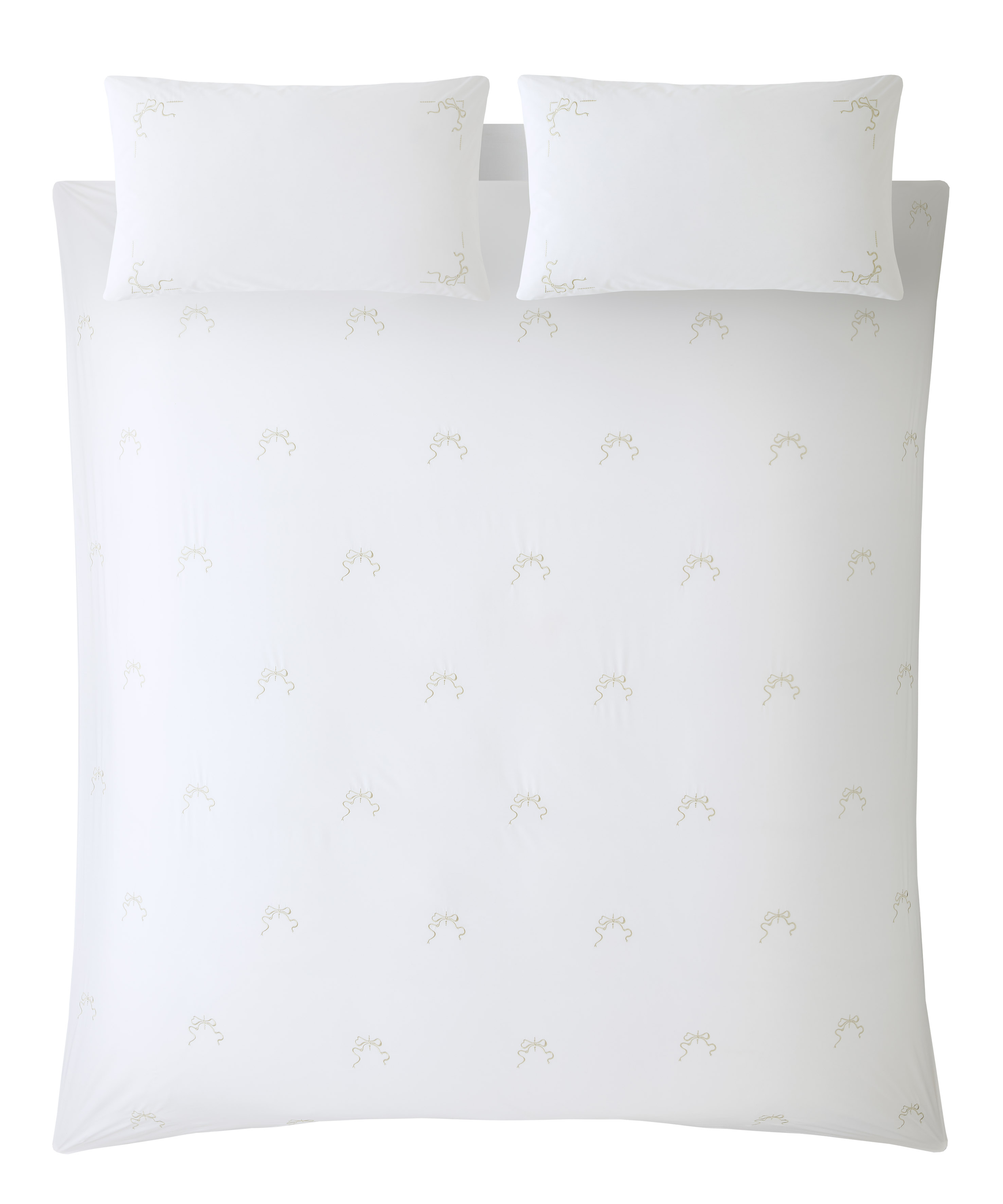 Bow Embroidery White Natural Bedding Double Quilt Set 200cm x 200cm  image 4